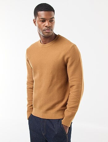 Camisola de malha fina lisa com gola redonda