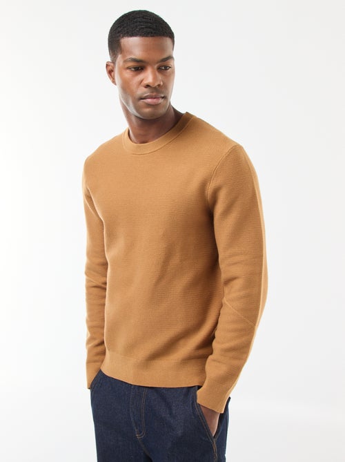 Camisola de malha fina lisa com gola redonda - Kiabi