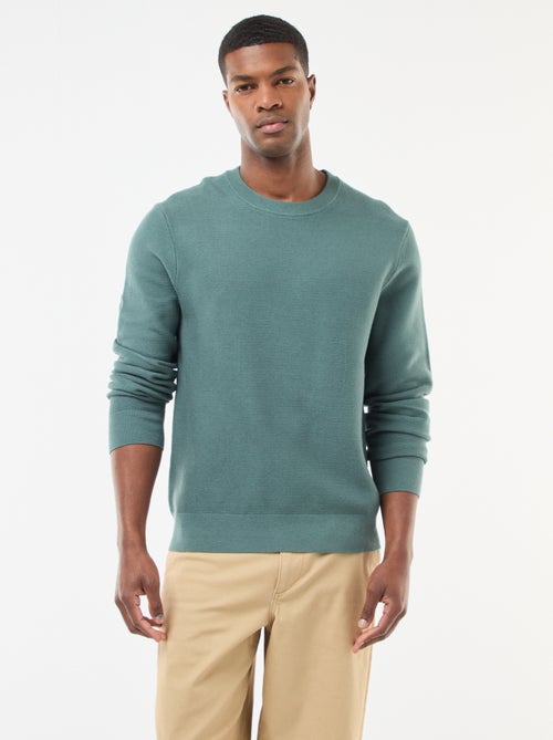 Camisola de malha fina lisa com gola redonda - Kiabi