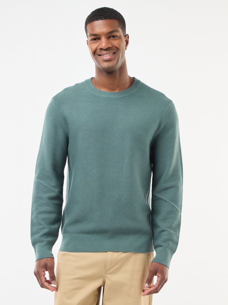 Camisola de malha fina lisa com gola redonda Verde - Kiabi