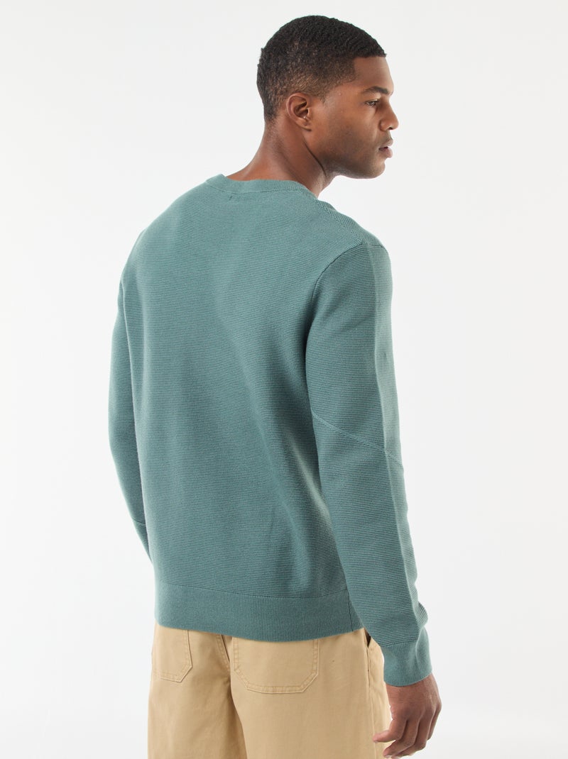 Camisola de malha fina lisa com gola redonda Verde - Kiabi