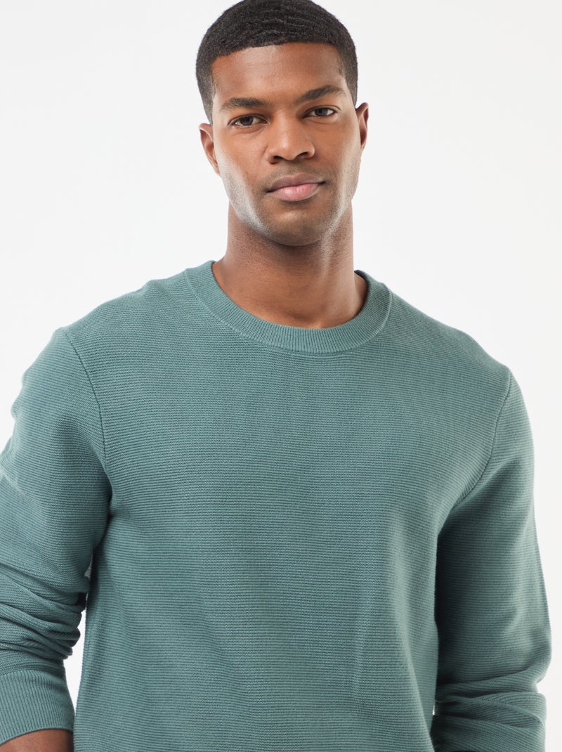Camisola de malha fina lisa com gola redonda Verde - Kiabi