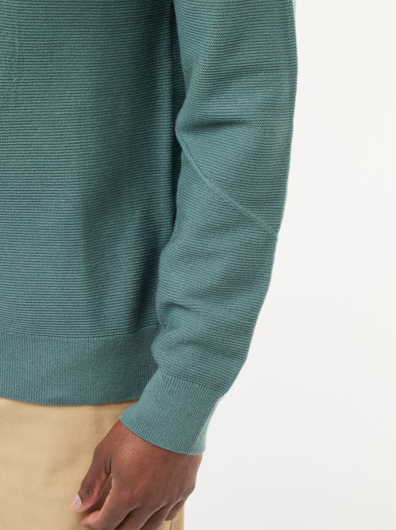 Camisola de malha fina lisa com gola redonda Verde - Kiabi