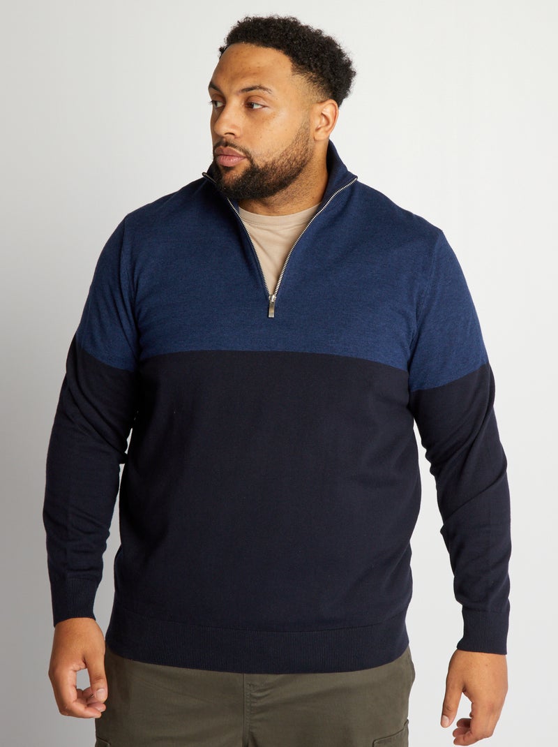 Camisola de malha gola com fecho AZUL - Kiabi