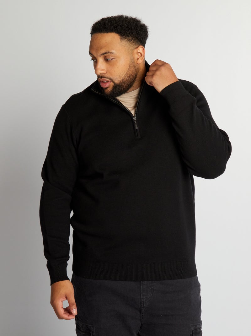 Camisola de malha gola com fecho Preto - Kiabi