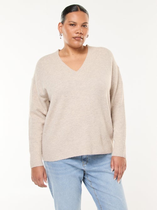 Camisola de malha grossa com decote em V - Kiabi