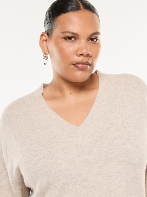 Camisola de malha grossa com decote em V - Kiabi