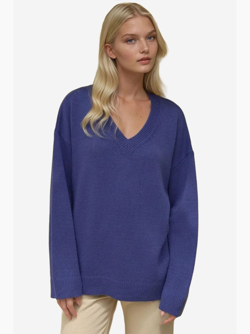 Camisola de malha grossa com decote em v hiccup Azul - Kiabi