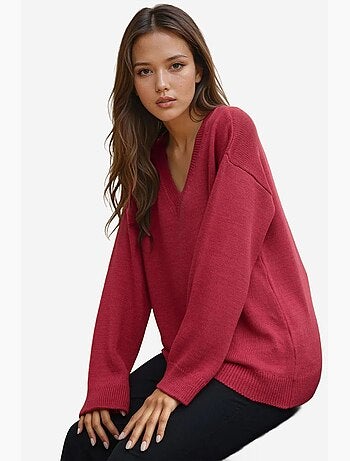 Camisola de malha grossa com decote em v hiccup