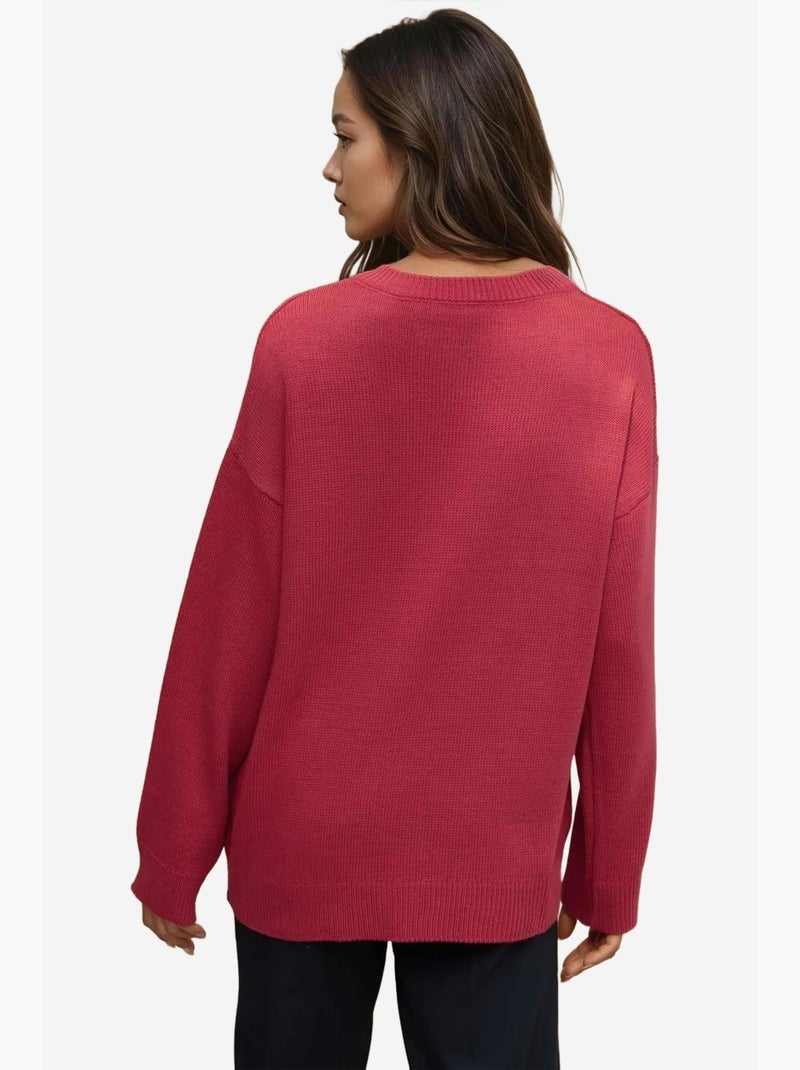 Camisola de malha grossa com decote em v hiccup Vermelho caxemira - Kiabi