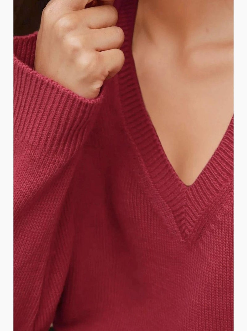 Camisola de malha grossa com decote em v hiccup Vermelho caxemira - Kiabi