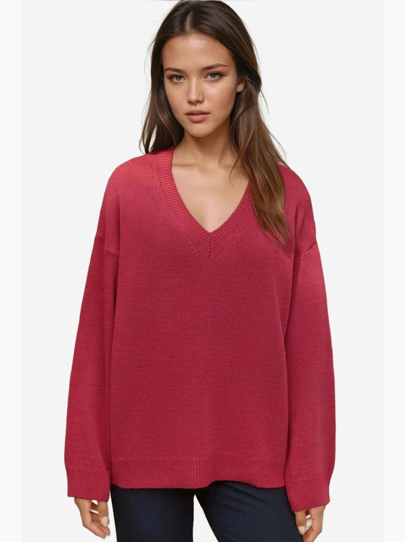 Camisola de malha grossa com decote em v hiccup Vermelho caxemira - Kiabi