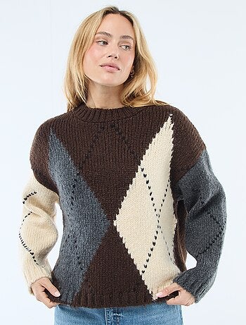 Camisola de malha grossa com estampado de losangos