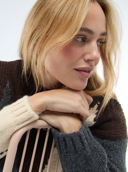 Camisola de malha grossa com estampado de losangos - Kiabi