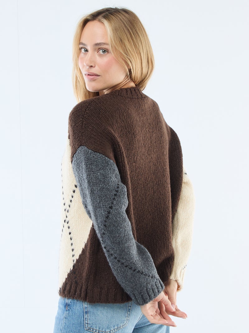 Camisola de malha grossa com estampado de losangos Cinza - Kiabi