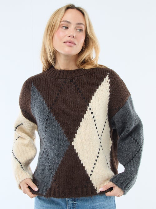 Camisola de malha grossa com estampado de losangos - Kiabi