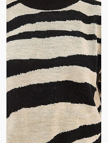 Camisola de malha grossa com estampado zebra e gola redonda lucci