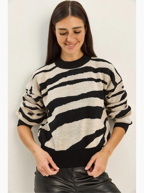 Camisola de malha grossa com estampado zebra e gola redonda lucci - Kiabi Camisola de malha grossa com estampado zebra e gola redonda lucci - Kiabi