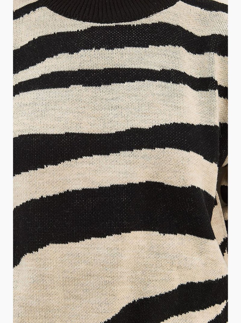 Camisola de malha grossa com estampado zebra e gola redonda lucci Bege natural - Kiabi