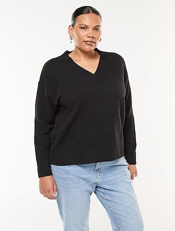 Camisola de malha grossa com gola em V