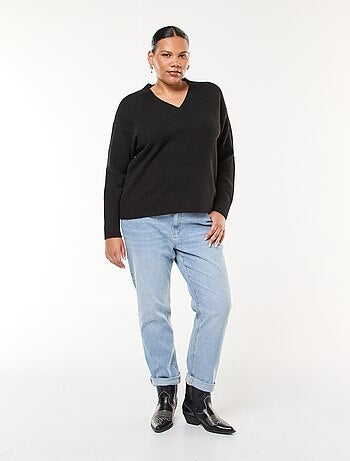Camisola de malha grossa com gola em V
