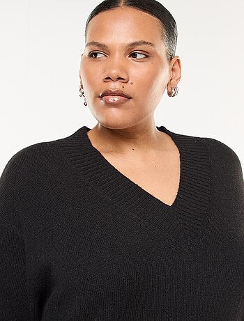 Camisola de malha grossa com gola em V