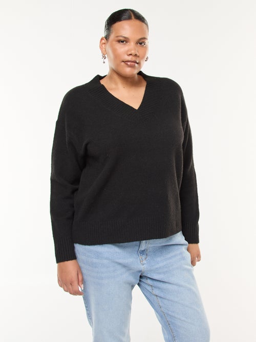 Camisola de malha grossa com gola em V - Kiabi