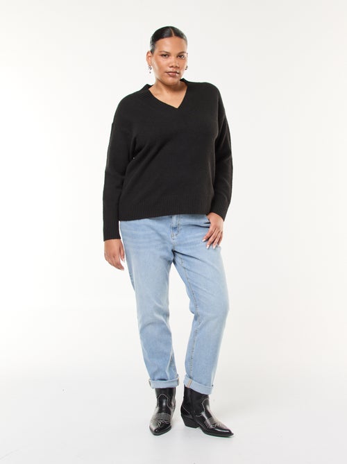 Camisola de malha grossa com gola em V - Kiabi