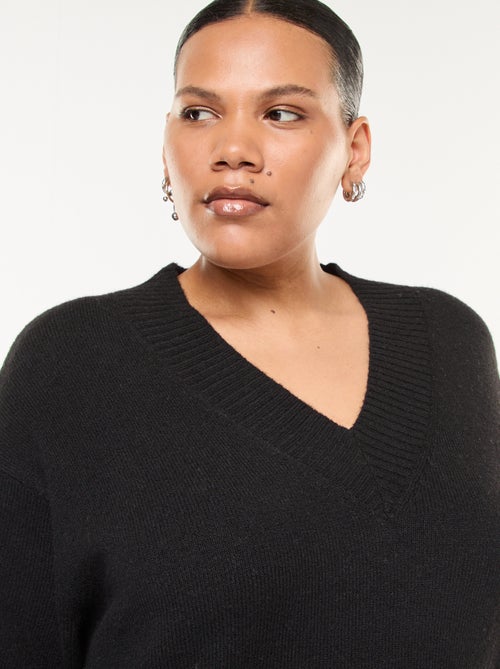 Camisola de malha grossa com gola em V - Kiabi