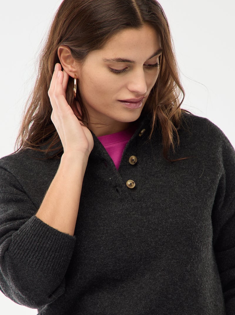 Camisola de malha grossa com gola polo Cinza - Kiabi