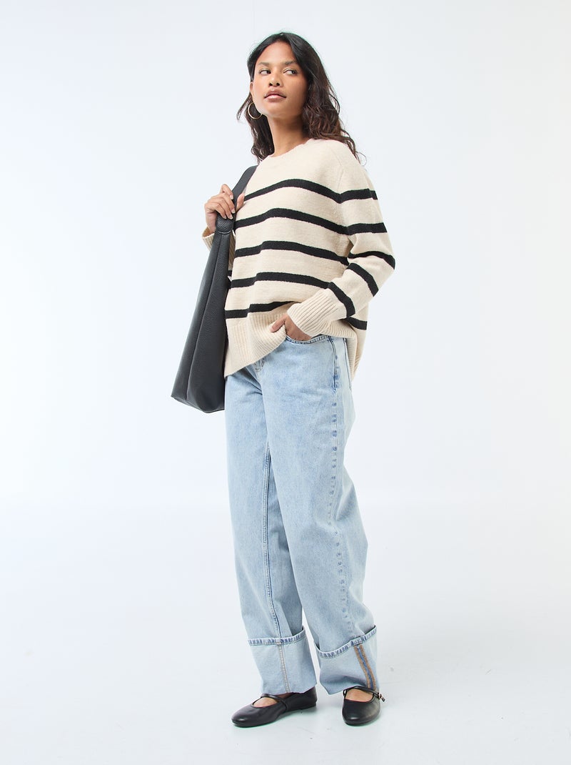 Camisola de malha grossa com gola redonda Bege - Kiabi