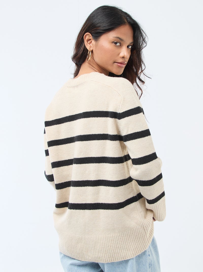 Camisola de malha grossa com gola redonda Bege - Kiabi