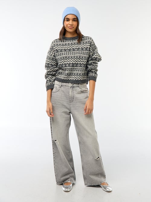 Camisola de malha grossa com gola redonda - Kiabi