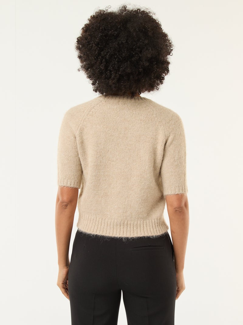 Camisola de malha grossa com mangas curtas Bege - Kiabi