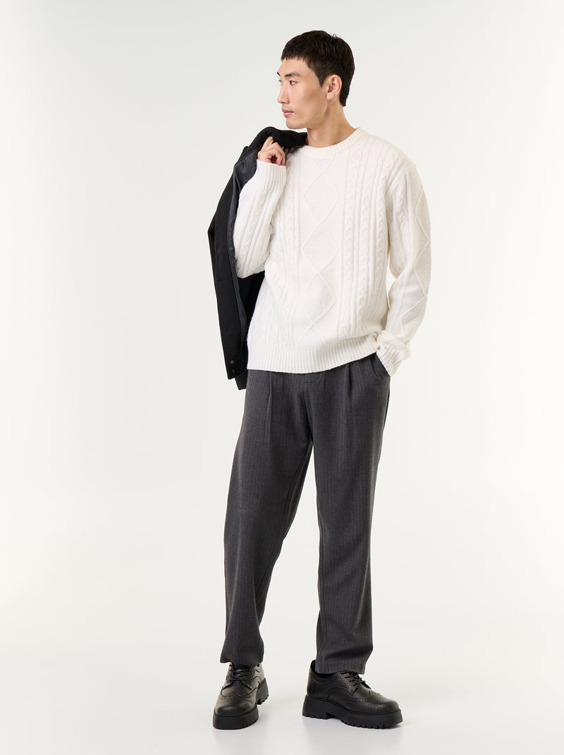 Camisola de malha grossa com tranças Branco - Kiabi