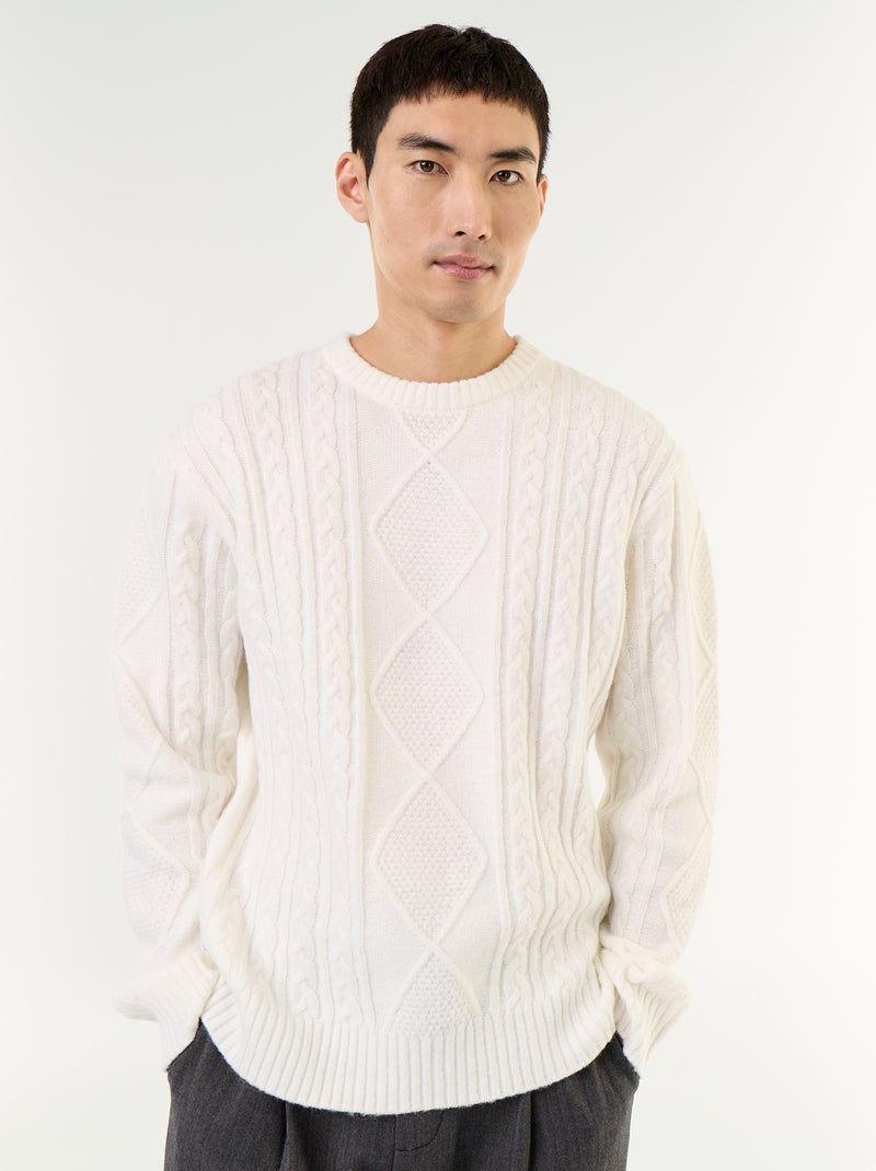 Camisola de malha grossa com tranças Branco - Kiabi