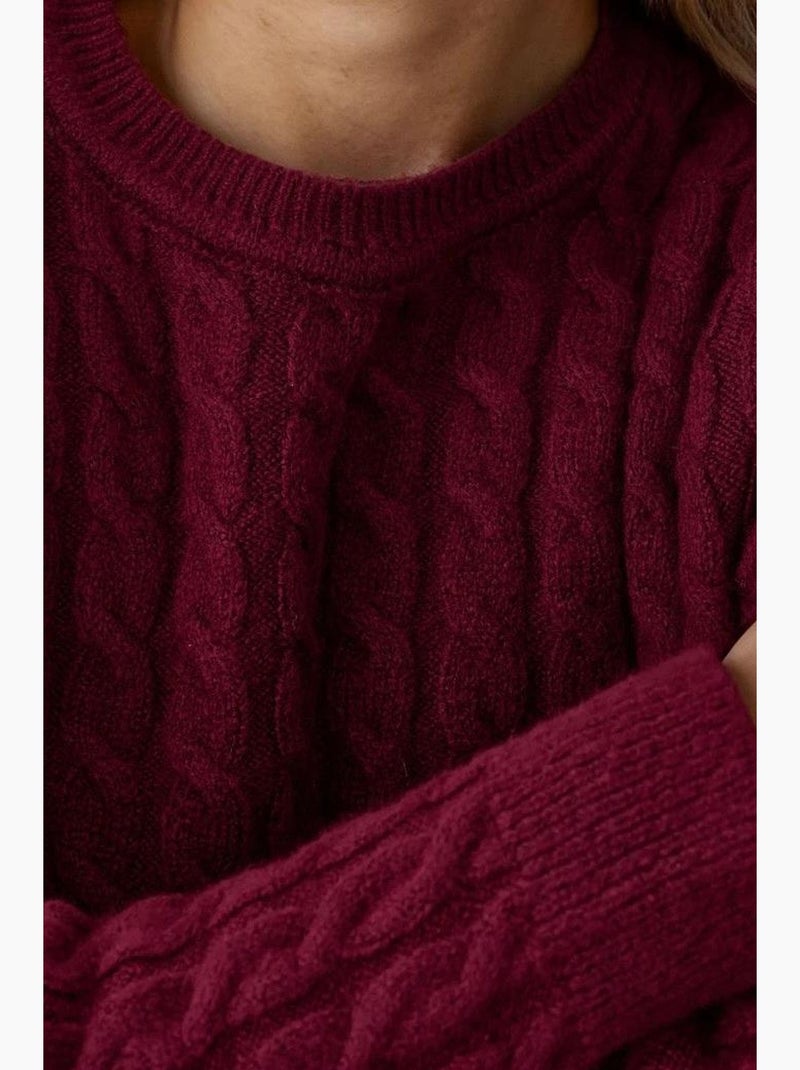 Camisola de malha grossa com tranças e decote redondo hiccup Vermelho bordô - Kiabi