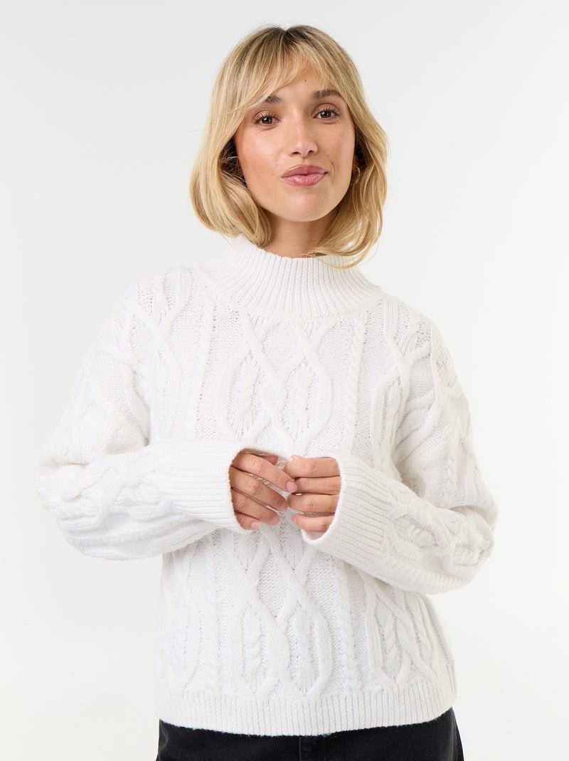 Camisola de malha grossa de gola alta Branco - Kiabi