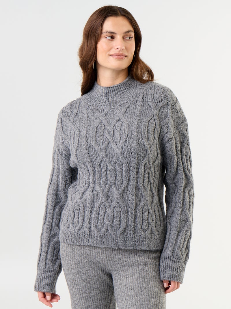 Camisola de malha grossa de gola alta Cinza - Kiabi
