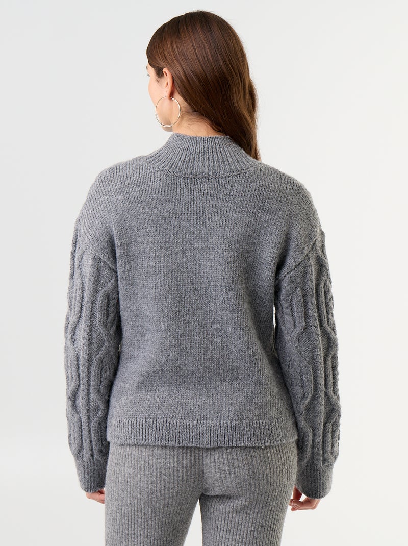 Camisola de malha grossa de gola alta Cinza - Kiabi