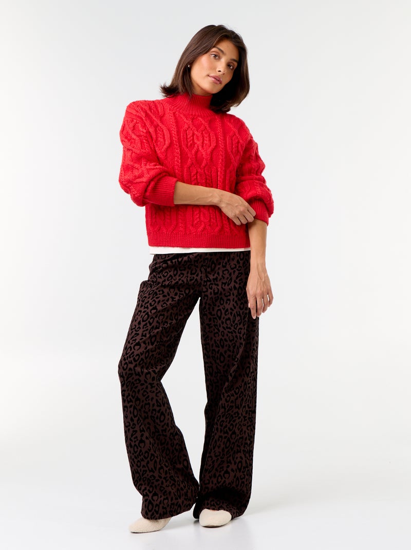 Camisola de malha grossa de gola alta Vermelho - Kiabi