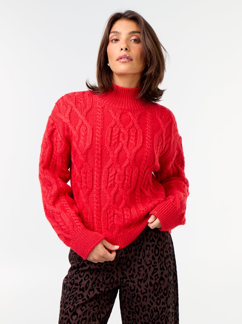Camisola de malha grossa de gola alta Vermelho - Kiabi