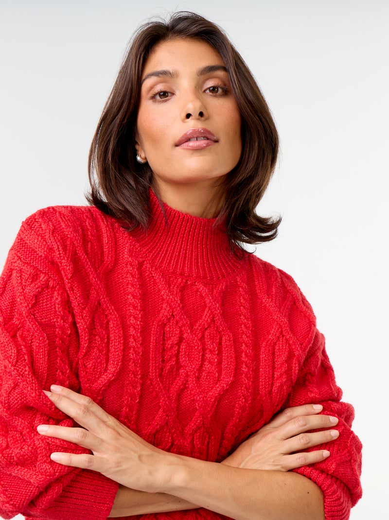 Camisola de malha grossa de gola alta Vermelho - Kiabi