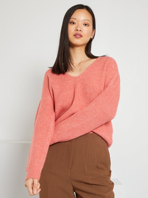 Camisola de malha grossa larga decote em bico - Kiabi