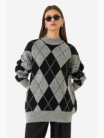 Camisola de malha grossa oversized com padrão baklava e meia gola alta lucci