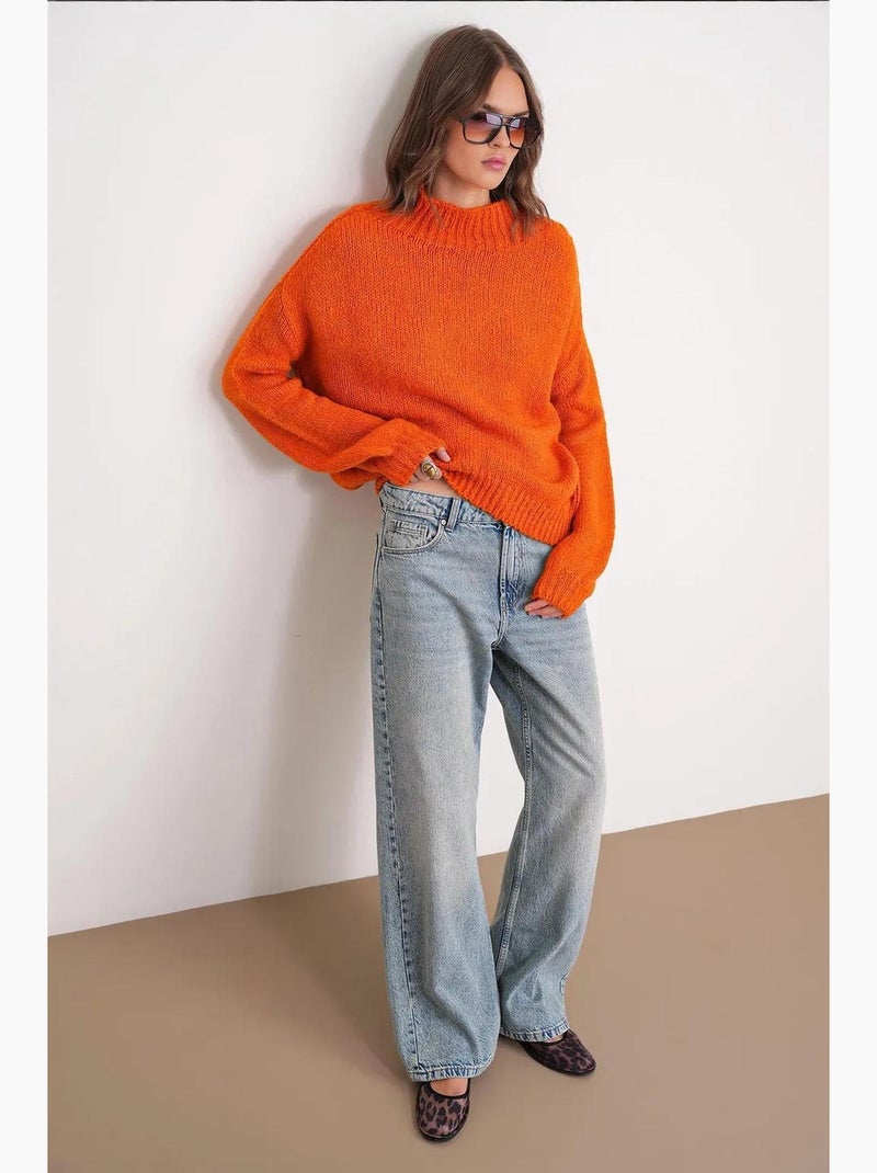 Camisola de malha grossa relaxed fit com gola redonda mixray Laranja-mandarina - Kiabi