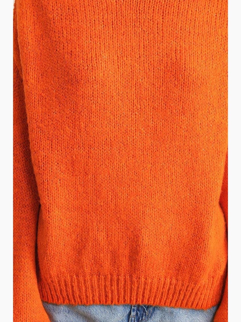 Camisola de malha grossa relaxed fit com gola redonda mixray Laranja-mandarina - Kiabi