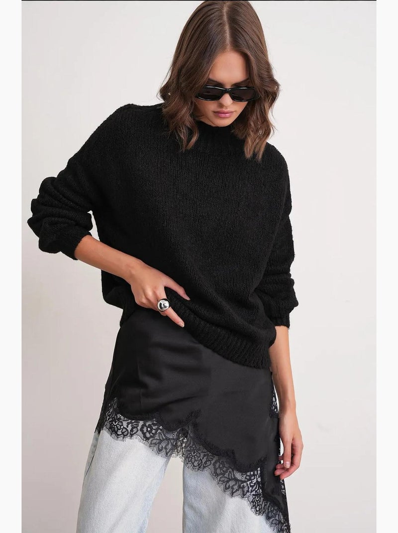 Camisola de malha grossa relaxed fit com gola redonda mixray Preto - Kiabi