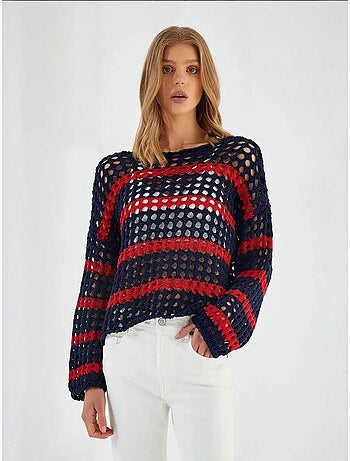 Camisola de malha grossa texturada às riscas, oversized mixray
