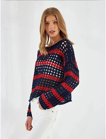 Camisola de malha grossa texturada às riscas, oversized mixray